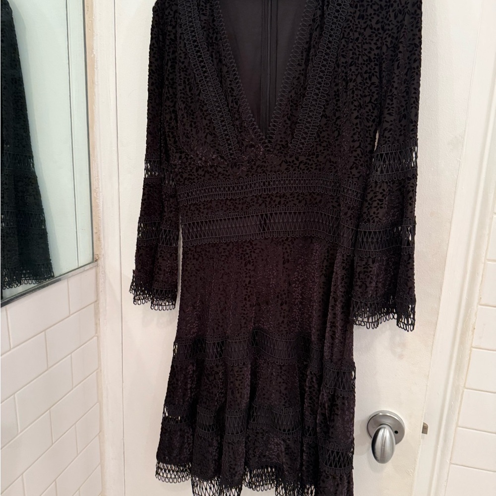 Aqua Black Lace Long Sleeve Dress